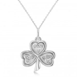 Celtic Knot Three-Leaf Clover Pendant Necklace 14k White Gold