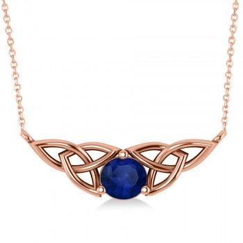 Celtic Round Blue Sapphire Pendant Necklace 14k Rose Gold (1.30ct)