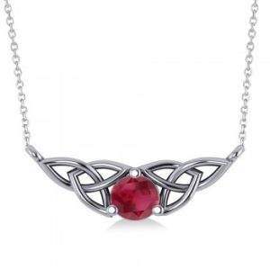 Celtic Round Ruby Pendant Necklace 14k White Gold (0.60ct)