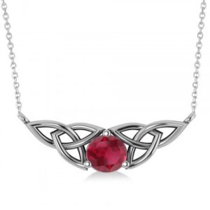 Celtic Round Ruby Pendant Necklace 14k White Gold (1.30ct)