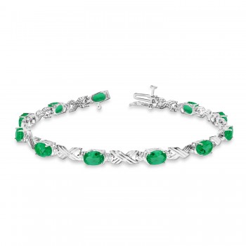 Emerald & Diamond XOXO Link Bracelet in 14k White Gold (6.65ct)