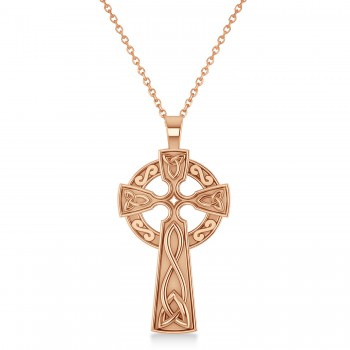 Religious Celtic Cross Pendant Necklace 14k Rose Gold