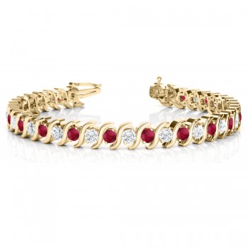 Ruby & Diamond Tennis S Link Bracelet 18k Yellow Gold (6.00ct)
