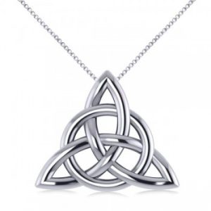 Triangular Irish Trinity Celtic Knot Pendant Necklace 14k White Gold
