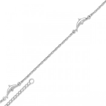 Adjustable Twist Chain Dolphin Anklet in 14k White Gold