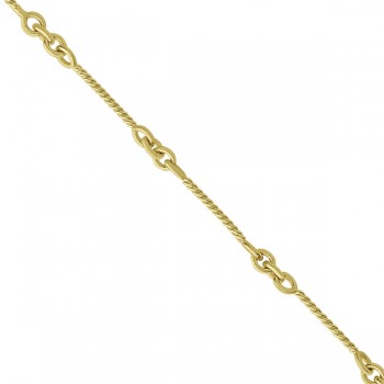 Alternating Cable Chain Link Ankle Bracelet 14k Yellow Gold