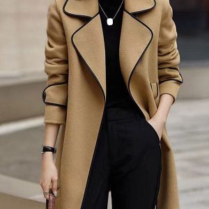 Solid Color Mid-length Coat Woolen Coat