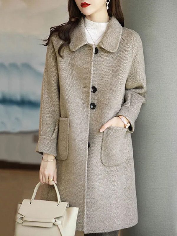 Woolen Thickened Slim Fit Temperament Mid-length Woolen Coat