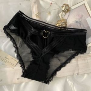 Heart Accent Lace Trim Sheer Panties