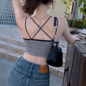 Plain Contrast Trim Strappy Cropped Camisole Top