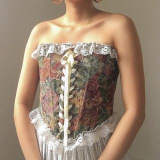 Floral Lace-Up Corset Top