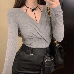 Long-Sleeve Twist Crop Top / Strappy Bow Camisole Top