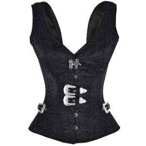 Patterned Lace-Up Buckled Jacquard Corset Top