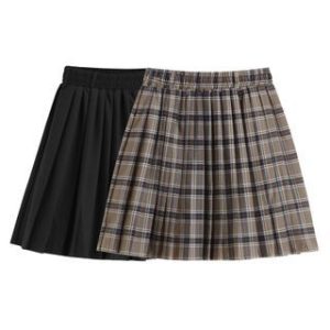 Plain / Plaid A-Line Pleated Mini Skirt