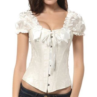 Sleeveless Embroidered Lace-Up Corset Top