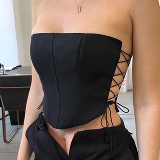 Strapless Lace-Up Crop Corset Top