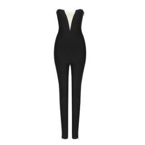 Strapless Plunge-Neck Fitted Jumpsuit