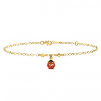 Enameled Ladybug 9inch with 1inch Extension 14k Gold Anklet