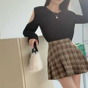 High-Waist Plaid Pleated A-Line Mini Skirt