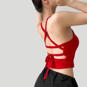 Plain Open Back Strappy Cropped Camisole Top