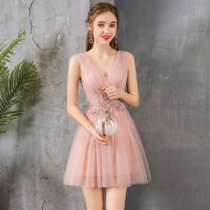 Sleeveless V-Neck Sequin Lace Mini A-Line Cocktail Dress