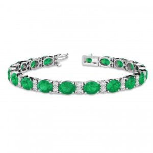 Lab Diamond & Oval Cut Lab Emerald Tennis Bracelet 14k White Gold (13.62ctw)