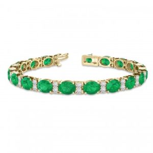 Lab Diamond & Oval Cut Lab Emerald Tennis Bracelet 14k Yellow Gold (13.62ctw)