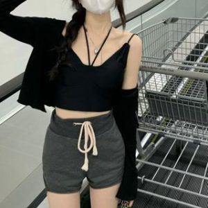 Plain Strappy Cropped Camisole Top / Cardigan