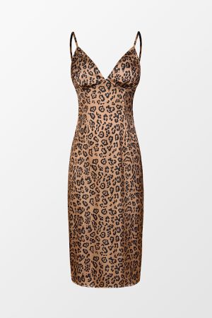 Spotlight Leopard Print Satin Midi Dress