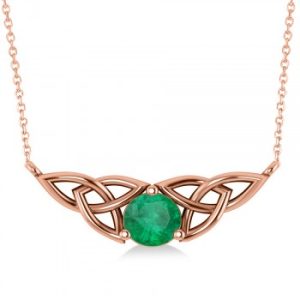 Celtic Round Emerald Pendant Necklace 14k Rose Gold (1.16ct)