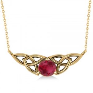 Celtic Round Ruby Pendant Necklace 14k Yellow Gold (1.30ct)