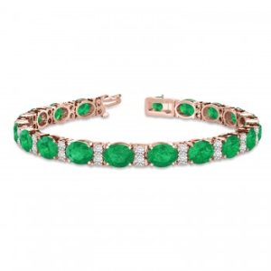 Diamond & Oval Cut Emerald Tennis Bracelet 14k Rose Gold (13.62ctw)