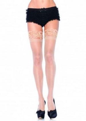 Stay Up Lace Top Sheer Thigh Highs - Queen Size - Nude