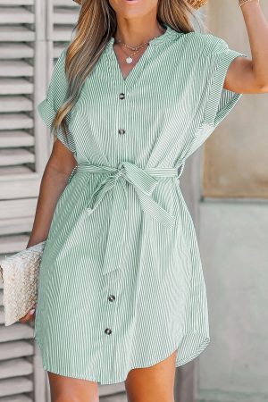 Striped Button-Up Shirt Dress